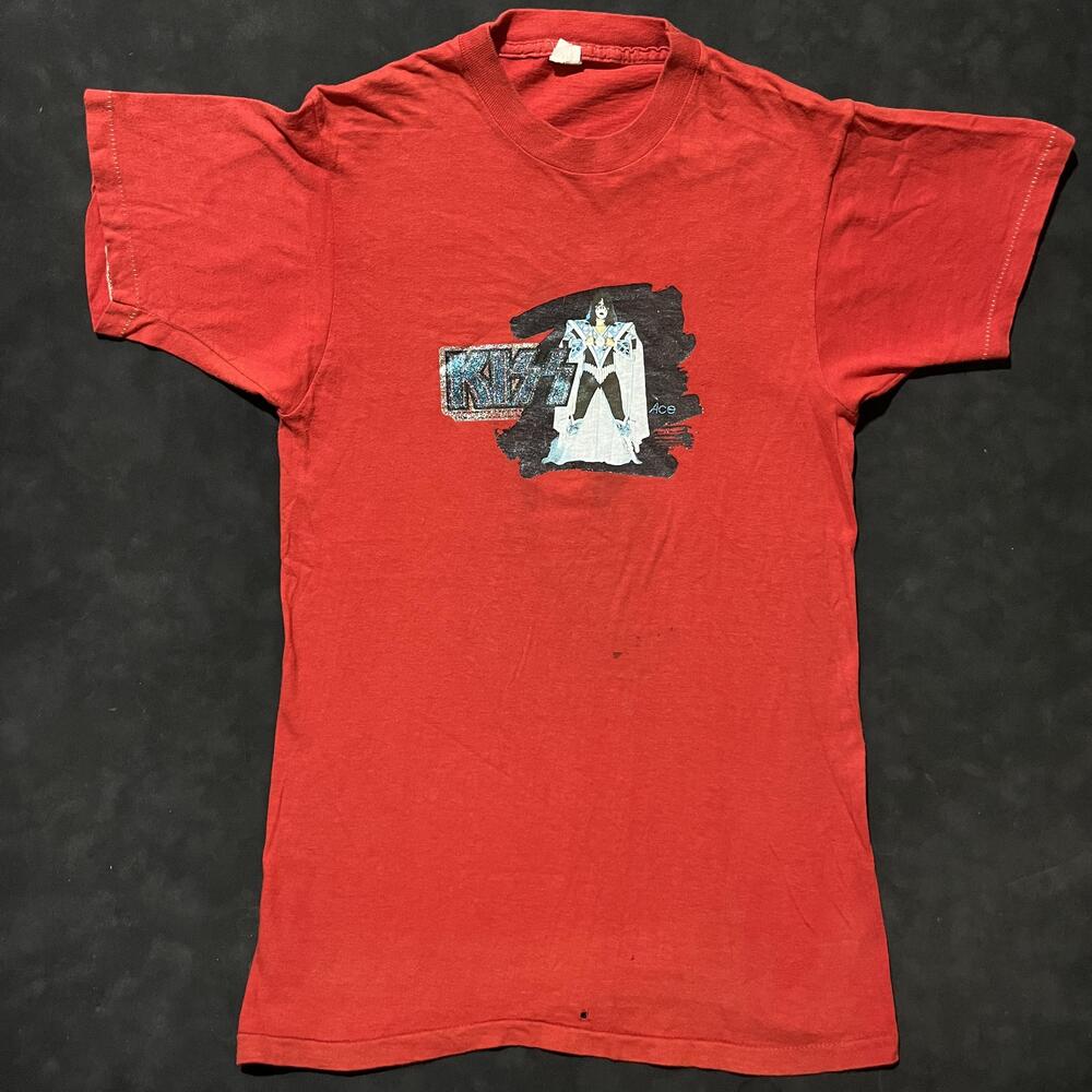 Vintage KISS Ace Frehley Shirt Mens Medium Red Made USA 1978 Glitter Band 70s